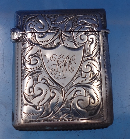 Stamp Holder Birmingham 1898 by M & L=Minshull & Latimer  fancy  brite-cut (reverse is dented in slightly) 1 1/2